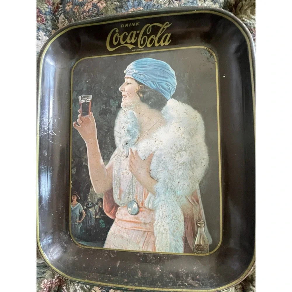 Coca-Cola Vintage Lot of 3 Metal Serving Trays Black Flapper Girl Graphics